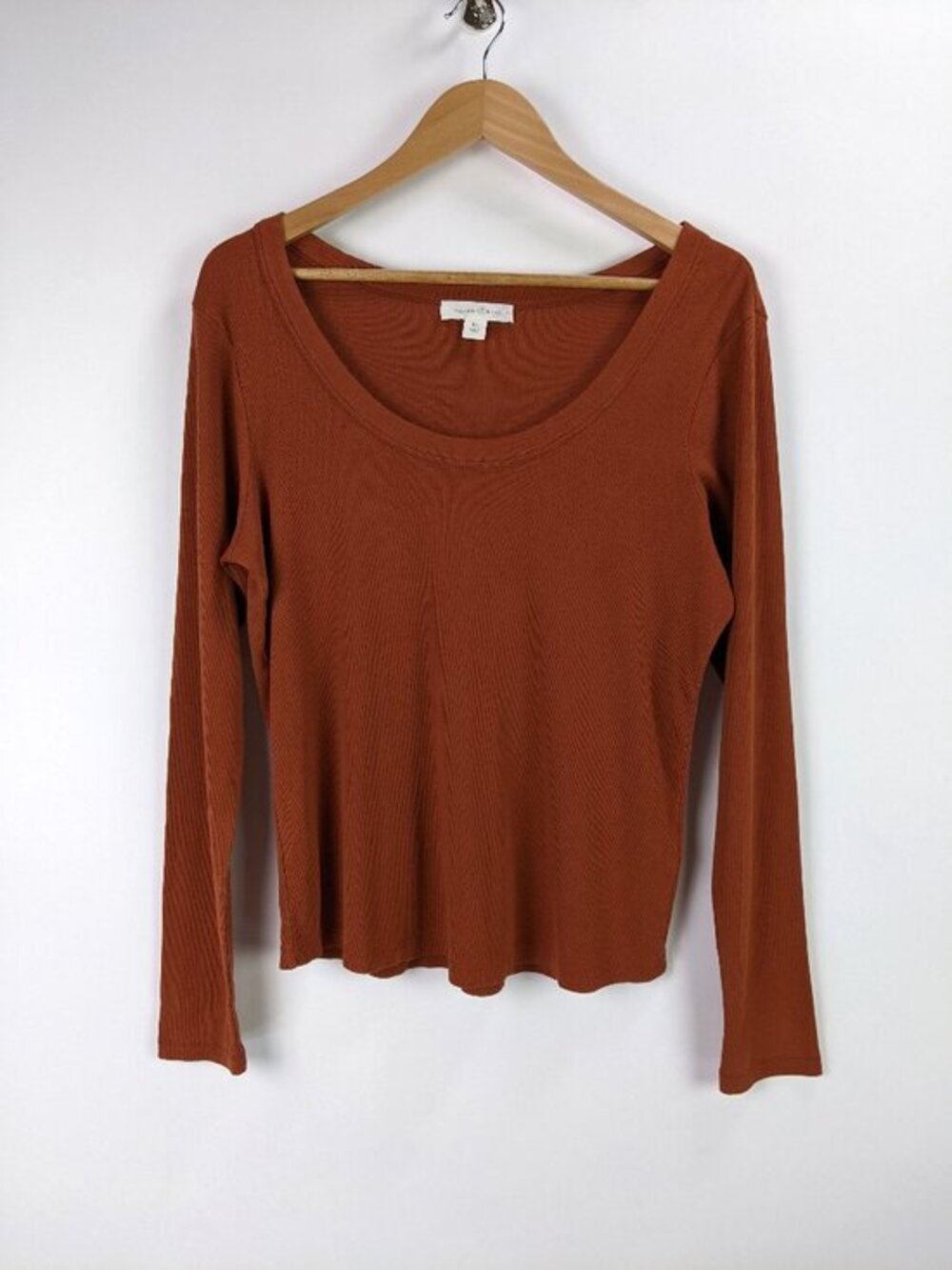 Treasure & Bond Womens Ribbed Long Sleeve Top Burnt Orange Scoop Neck Size XL